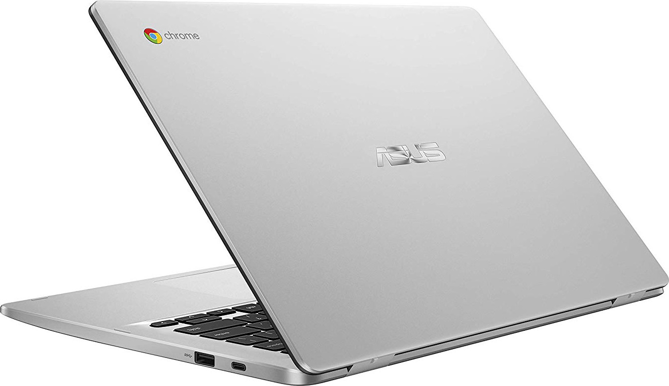 Asus Chromebook C423NA-DH02 14.0" HD NanoEdge Display, 180 Degree, Intel Dual Core Celeron Processor, 4GB RAM, 32GB eMMC Storage, Silver Color