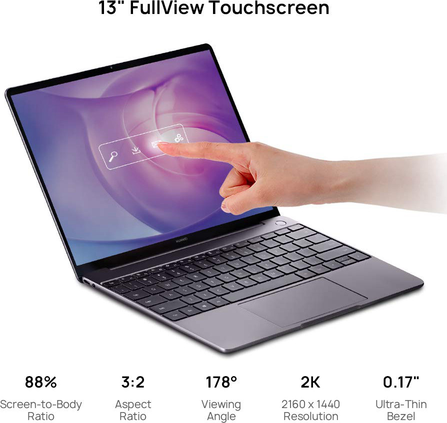 Huawei Matebook 13 Signature Edn. Laptop - 13" 2K Touch, 8th Gen i7, 8 GB RAM, 512 GB SSD, Office 365 Personal 1-Year, Gray