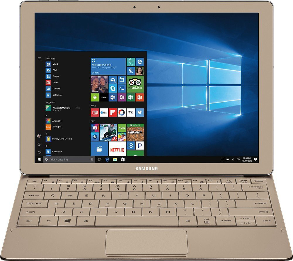 Samsung Galaxy TabPro S Convertible 2-in-1 Laptop / Tablet, 12" FHD+ Touchscreen - Intel Core m3-6Y30 - 8GB DDR3 Memory - 256GB SSD - Windows 10 - Bluetooth – Webcam - Gold (Keyboard Included)