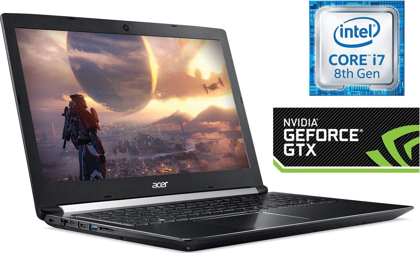 Acer Aspire 7 Casual Gaming Laptop, 15.6" Full HD IPS Display, Intel 6-Core i7-8750H, NVIDIA GeForce GTX 1050Ti 4GB, 8GB DDR4, 128GB SSD + 1TB HDD, Fingerprint Reader, Windows 10 64bit, A715-72G-71CT