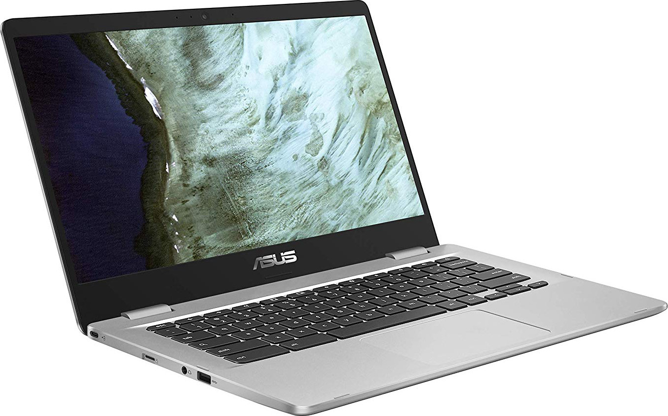 Asus Chromebook C423NA-DH02 14.0" HD NanoEdge Display, 180 Degree, Intel Dual Core Celeron Processor, 4GB RAM, 32GB eMMC Storage, Silver Color
