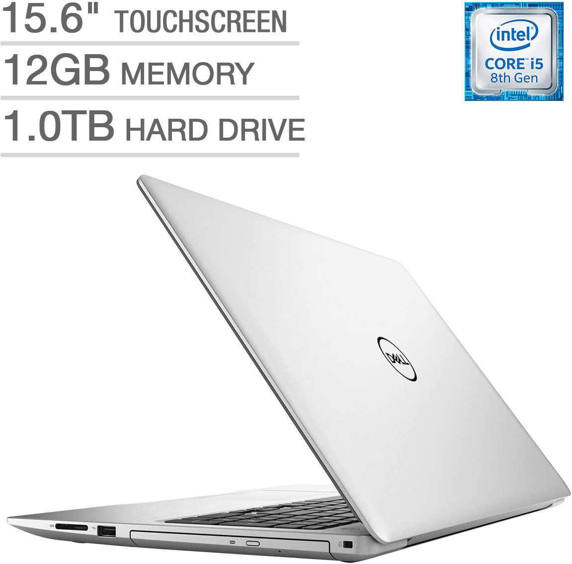 Dell Inspiron 15 5000 15.6-inch Touchscreen FHD 1080p Premium Laptop, Intel Quad Core i5-8250U Processor, 12GB RAM, 1TB Hard Drive, DVD Writer, Backlit Keyboard, Bluetooth, Silver