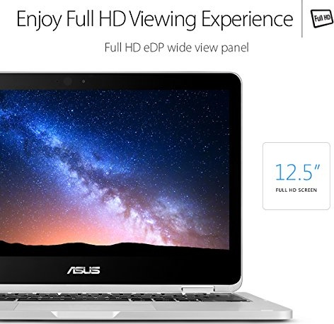 ASUS Chromebook Flip C302 2-In-1 Laptop- 12.5” Full HD 4-Way NanoEdge Touchscreen, Intel Core M7 Processor, 8GB RAM, 64GB Flash Storage, USB Type C, All Metal Body, Chrome OS- C302CA-AH74 Silver