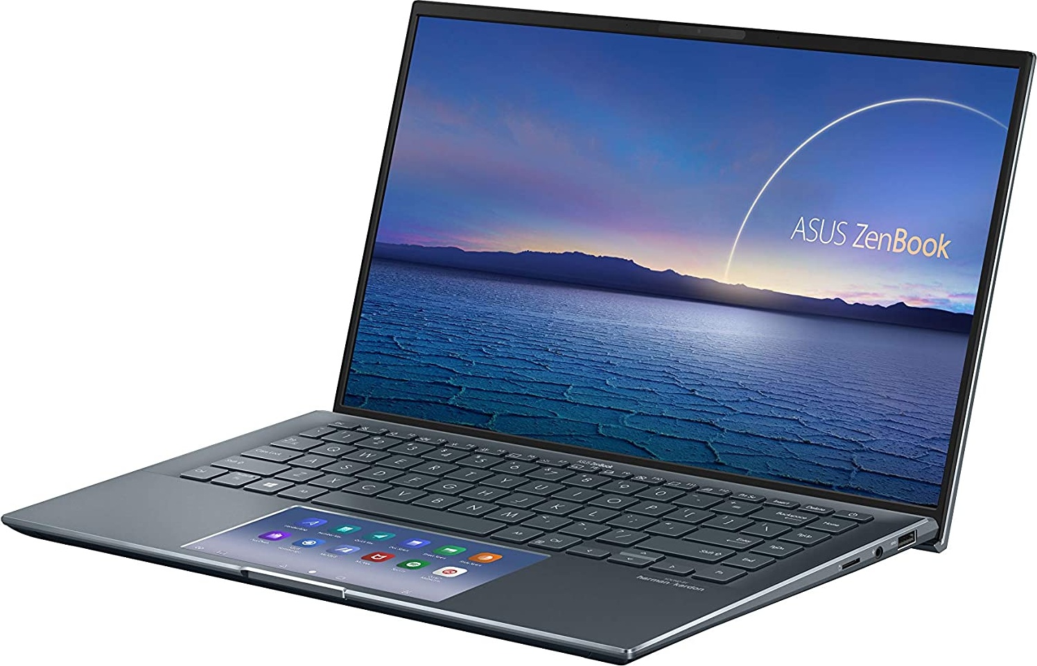 ASUS ZenBook 14 Ultra-Slim Laptop 14” FHD NanoEdge Bezel Display, Intel Core i7-1165G7, NVIDIA MX450, 16GB RAM, 512GB SSD, ScreenPad 2.0, Thunderbolt 4, Windows 10 Pro, Pine Grey, UX435EG-XH74
